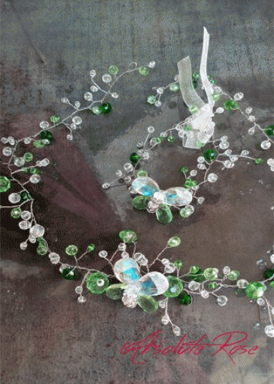 Комплект дизайнерска диадема и гривна с кристали Emerald Butterfly